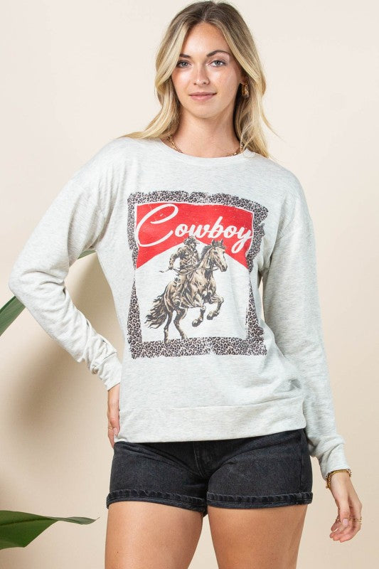 Cowboy leopard lightweight sweat shirt