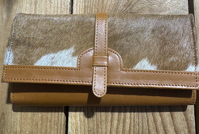 Trifold Brown and White Cowhide Wallet
