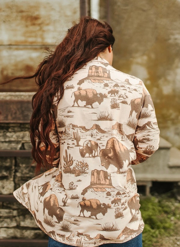 Beige Buffalo Print Cardigan