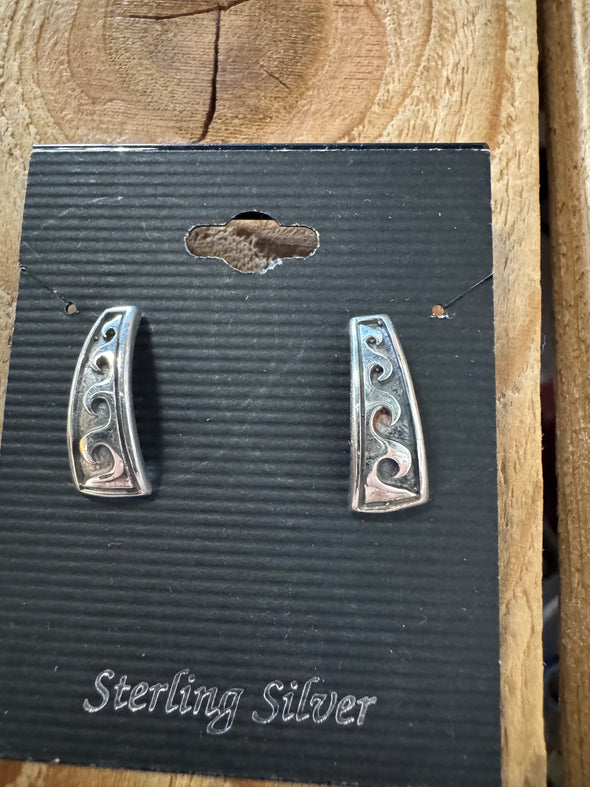 Sterling Etched Curved Studs