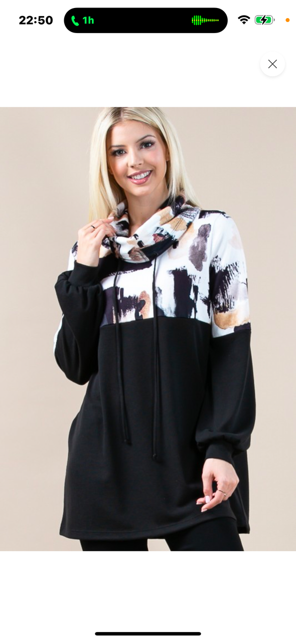 Cowprint Cowl Neck Sweatshirt