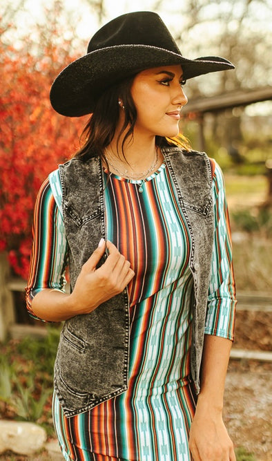 Black Washed Denim Vest