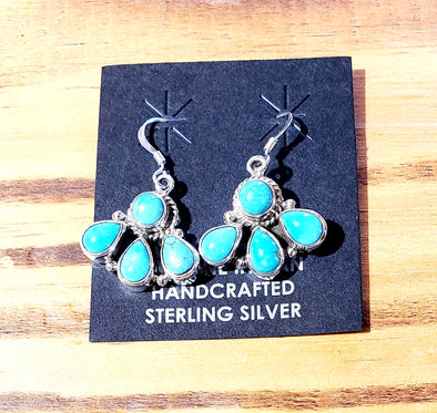 Small Dangle Cluster Kingman Turquoise Earrings