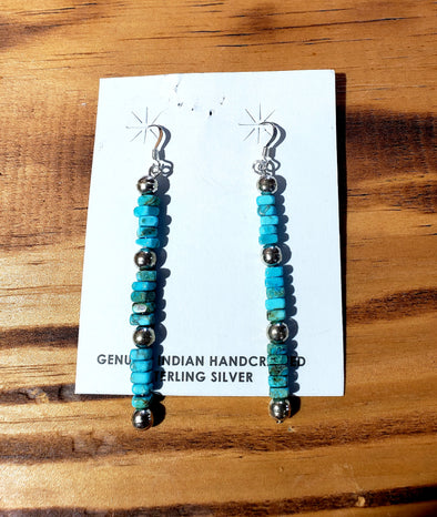 Turquoise beaded long dangle earrings