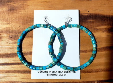 Large Circle tube stone turquoise earrings