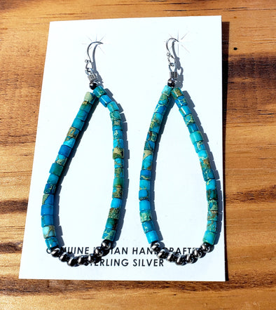 Turquoise tube stone loop earrings