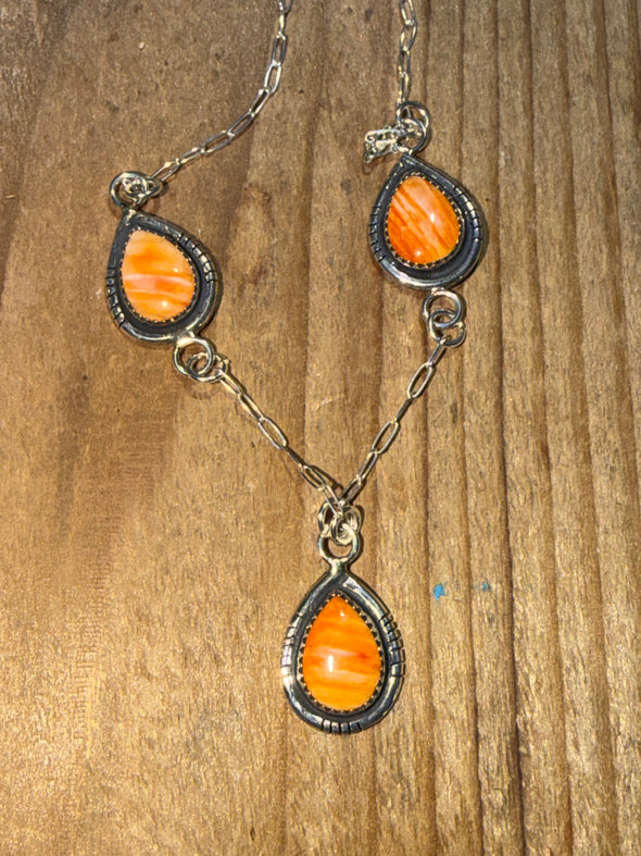 Christina Yazzie 3 Stone Teardrop Necklace
