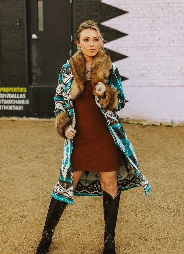 Long Aztec Jacket with Fur