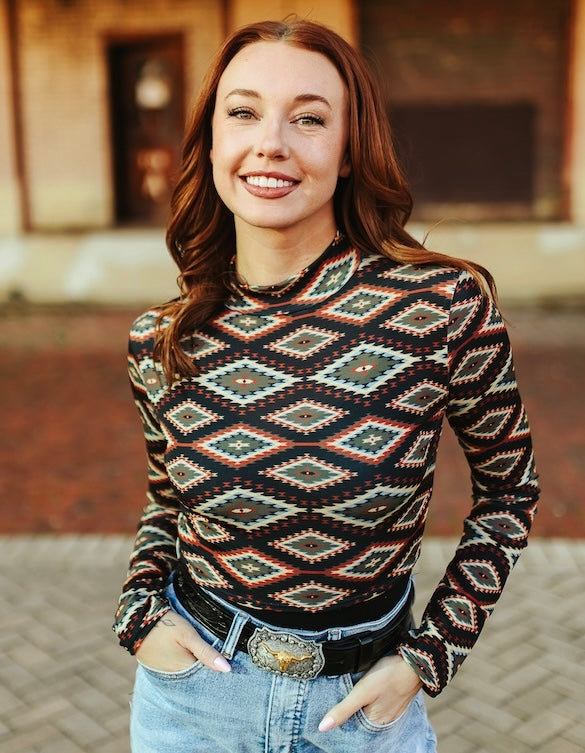 Olive Aztec Design Crop Top