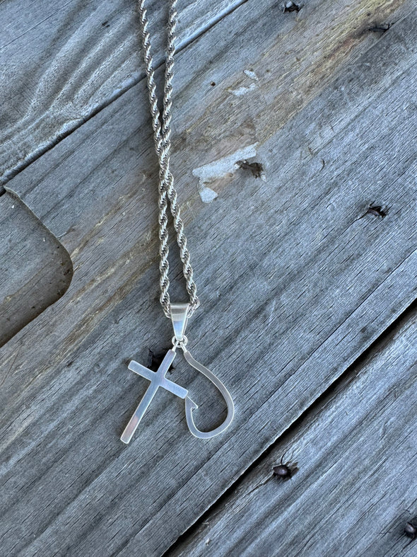 Fishing Hook and Cross Necklace