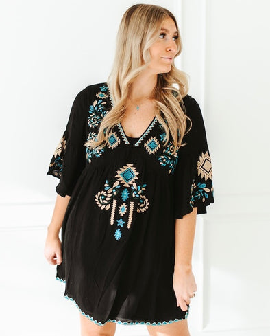 Black Aztec Embriodered Dress