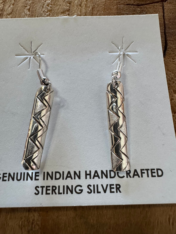 Sterling silver etched small Bar Earrings