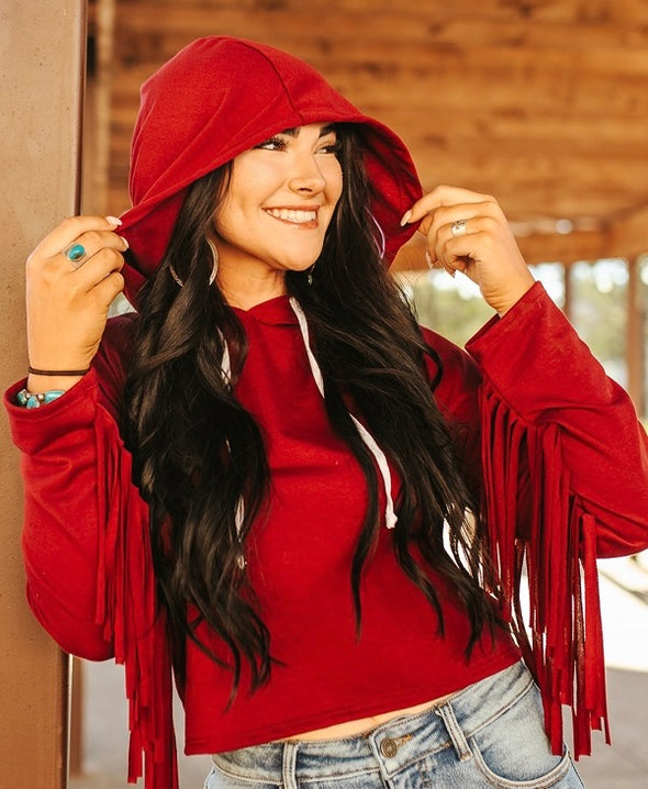 Fringe Sleeve Cropped Hoodie