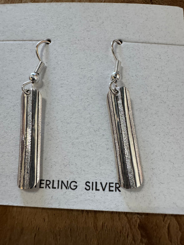 Sterling silver etched small Bar Earrings