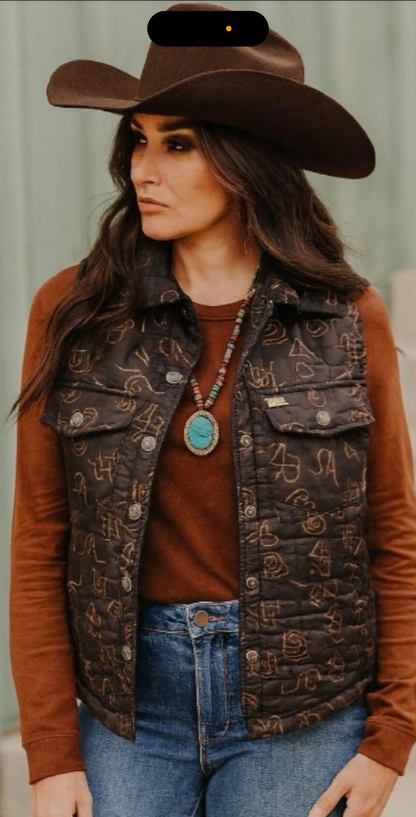 Black Cattle Brand Printed Quilted Vest