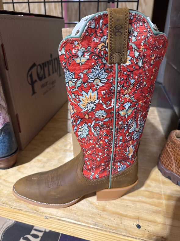 Hooey Rustic Brown Red Floral Boots