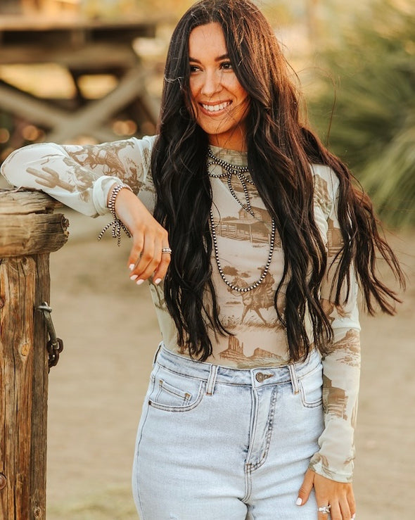Cowboy Long Sleeve Mesh Top