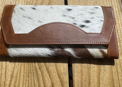 Brown and White Cowhide Womens Wallet