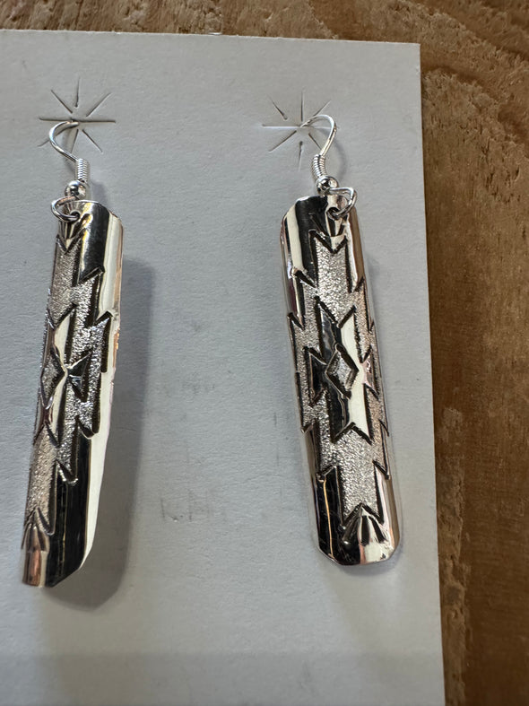 Sterling silver etched small Bar Earrings