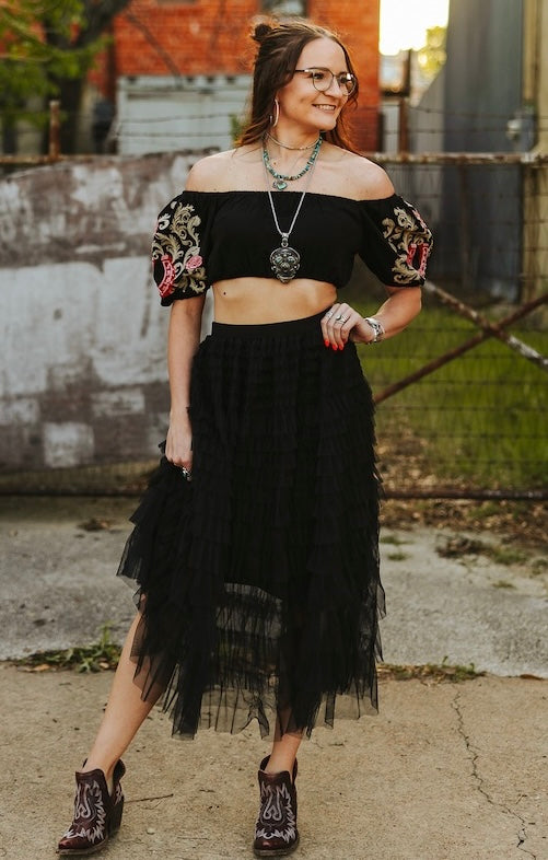 Ruffled Sheer Maxi Skirt