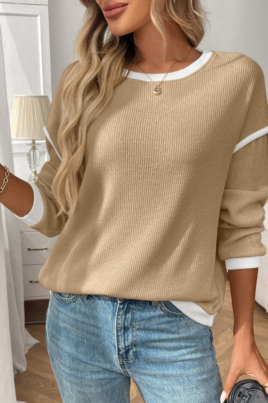 Crew Neck Sweater with Contrasting Trim