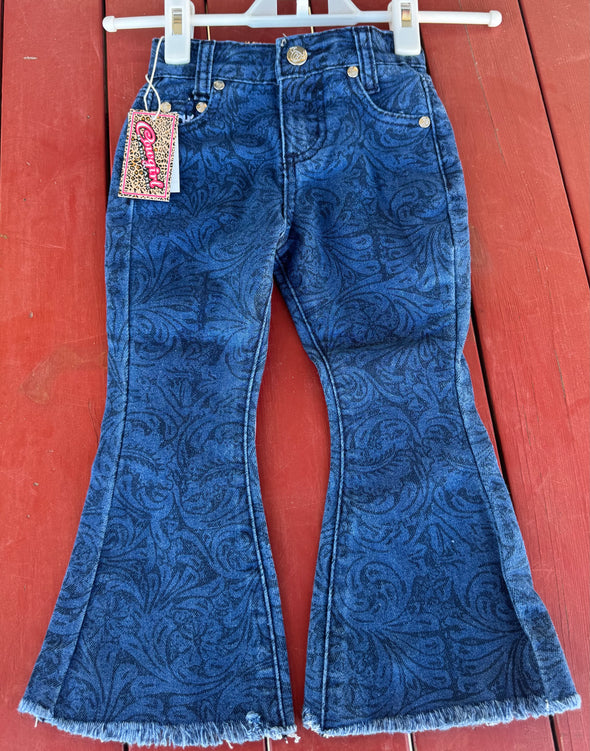 Tooled Print  Navy Bell Bottom