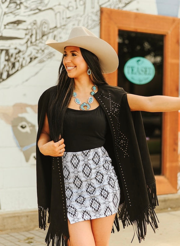 Ivory Aztec Black Print Skirt