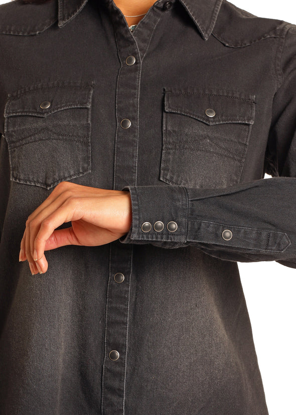 Rock and Roll Black Denim Pearsnap￼
