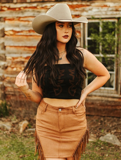 Black Corset Top With Boot Stitch