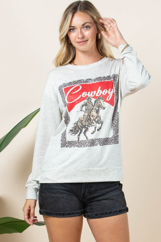 Cowboy leopard lightweight sweat shirt