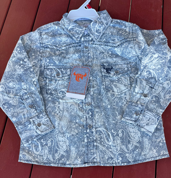 Washed Paisley Printed LS Pearl Snap
