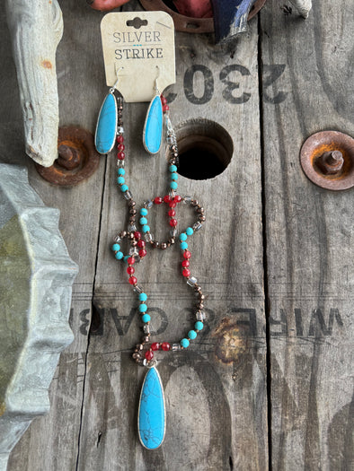 Turquoise Beaded Necklace and Earrings Set