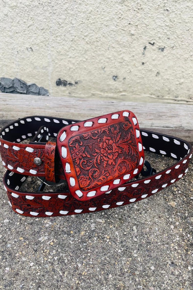 Brown Tooled Belt w/ Buckle