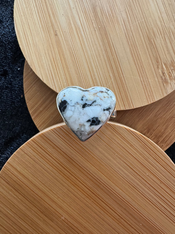 White Buffalo Heart Adjustable Ring