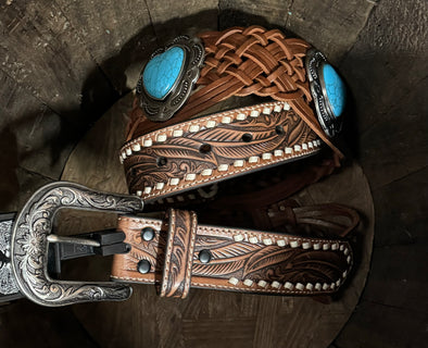 Brained Leather Heart Concho Belt