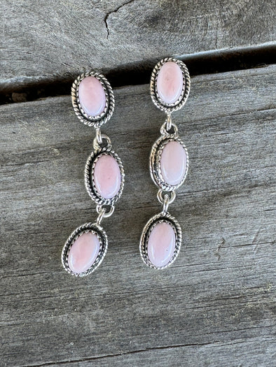 3 Stone Pink Conch Earrings