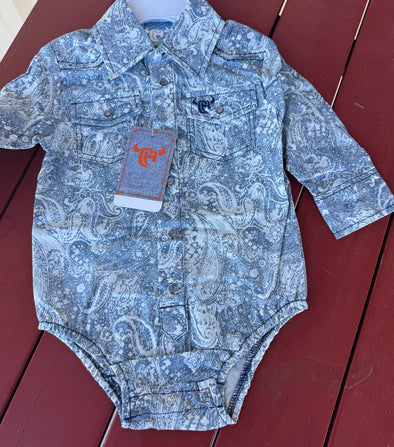 Washed Paisley Printed LS Pearl Snap