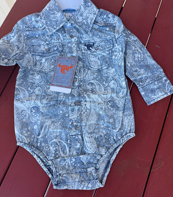 Washed Paisley Printed LS Pearl Snap