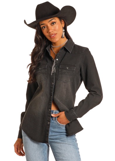 Rock and Roll Black Denim Pearsnap￼