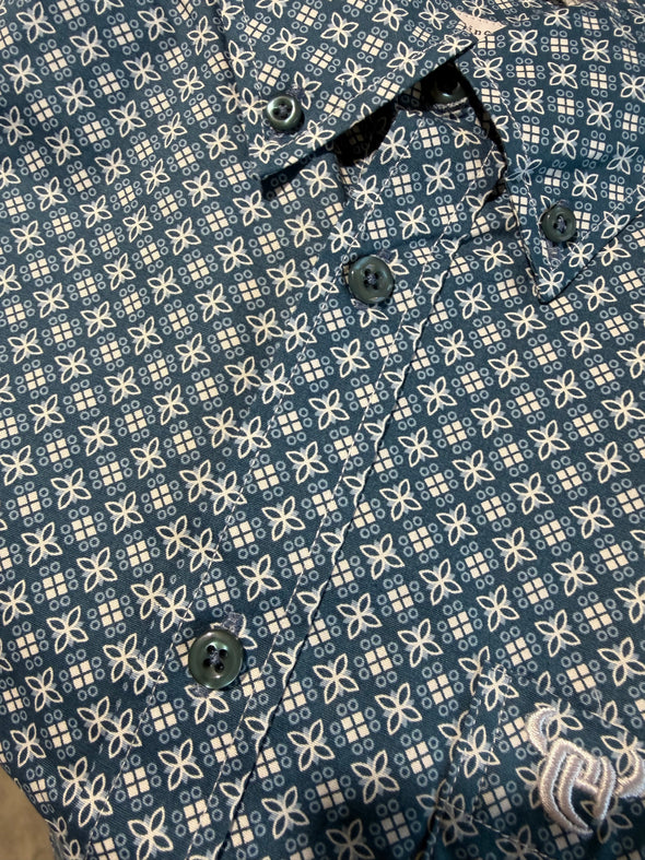 Cross Floral Long Sleeve Button Down