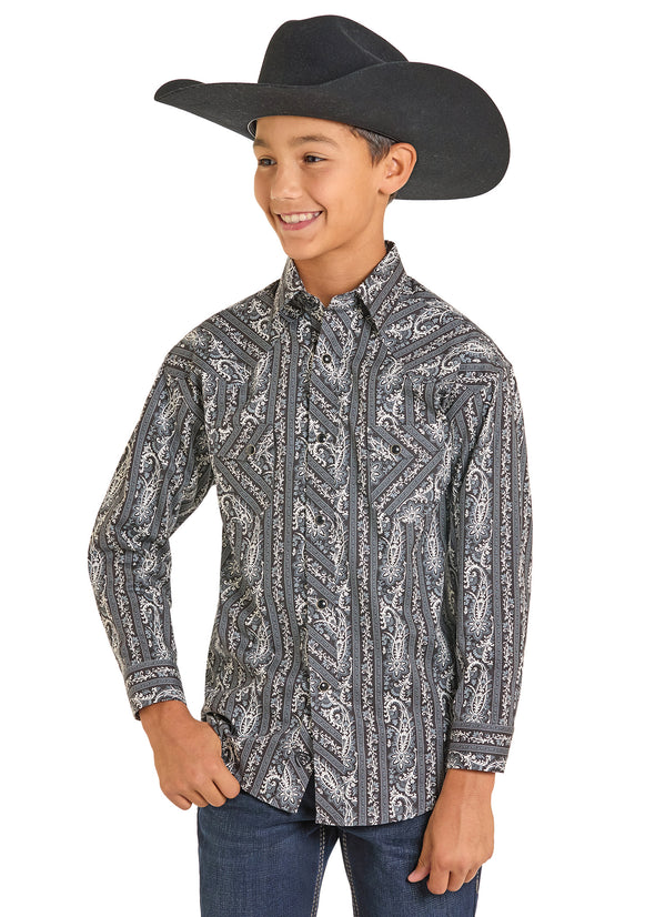 Boys Rock N Roll LS Pearl Snap