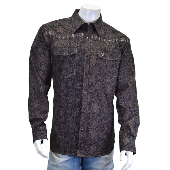 Cowboy Hardware Tooled Print  L/S Snap Shirt