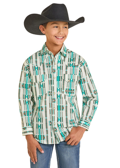 Rock N Roll Boys Aztec Print Pearl Snap