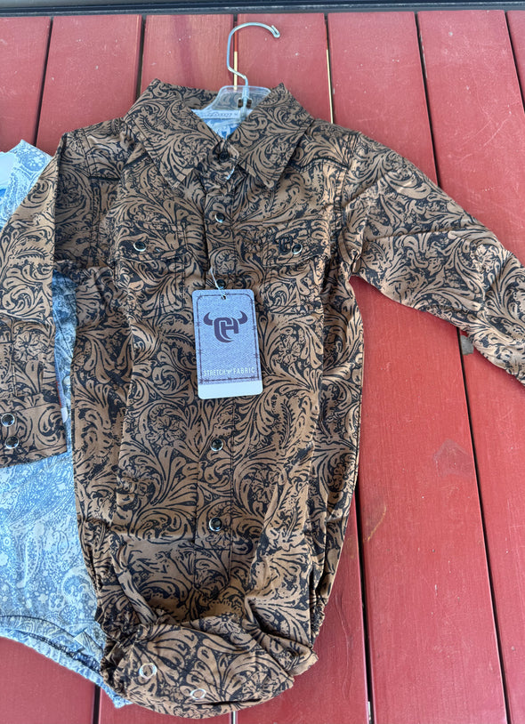 Brown/Black Tooled Leather Printed Pearl snap