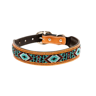 Myra Whizter Hand Tooled Beaded Dog Collar