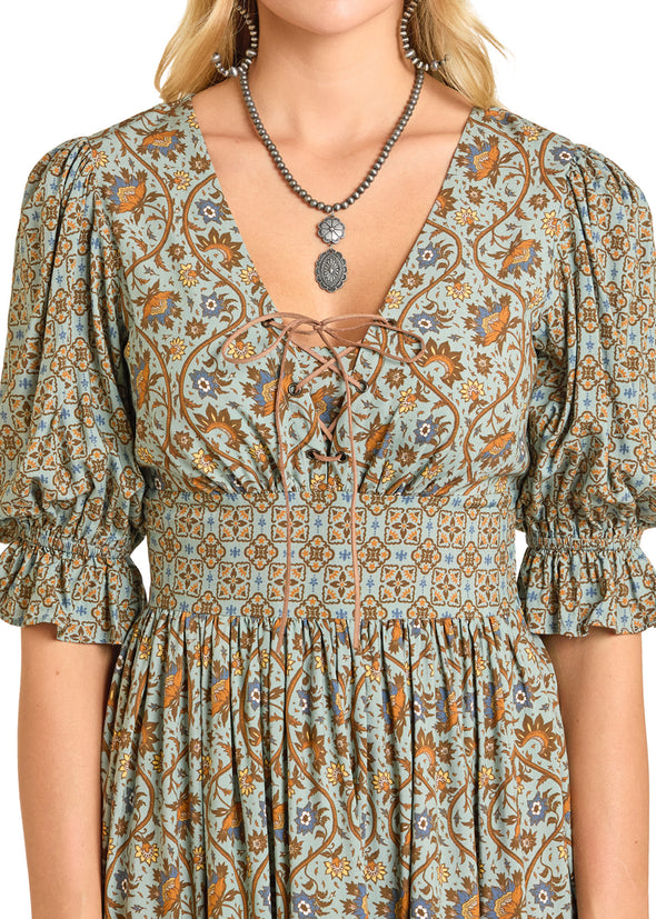 Rock & Roll Denim Mixed Print Dress