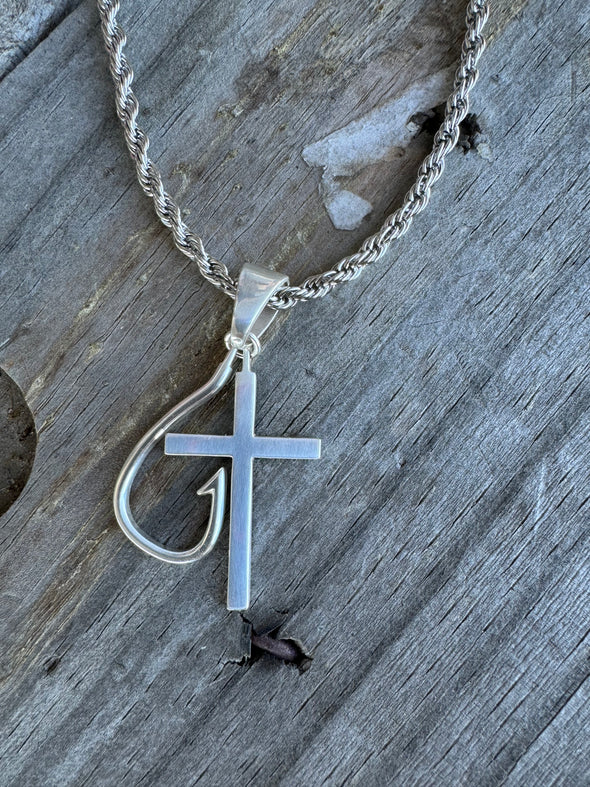 Fishing Hook and Cross Necklace