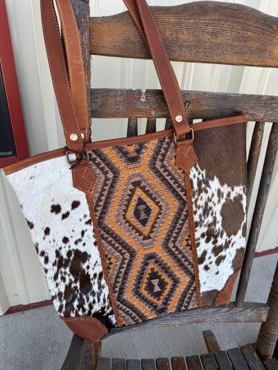 Myra Cowhide & Aztec Tapastry Tote