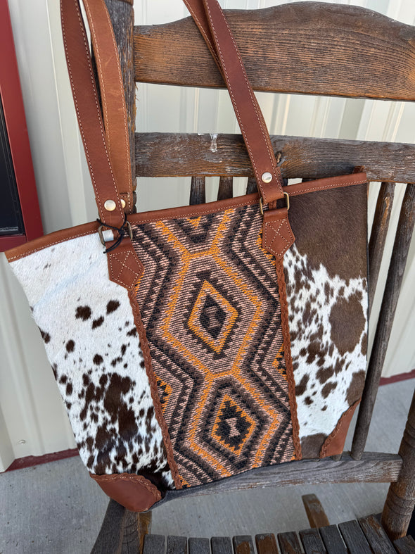 Myra Cowhide & Aztec Tapastry Tote