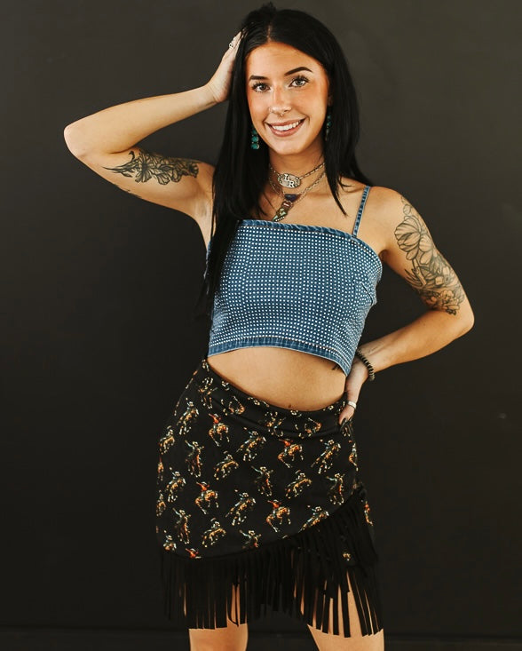 Rhinestone Denim Crop